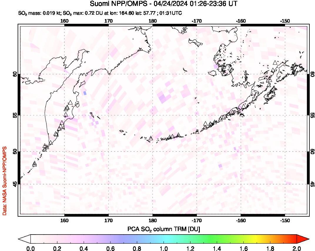 A sulfur dioxide image over North Pacific on Apr 24, 2024.