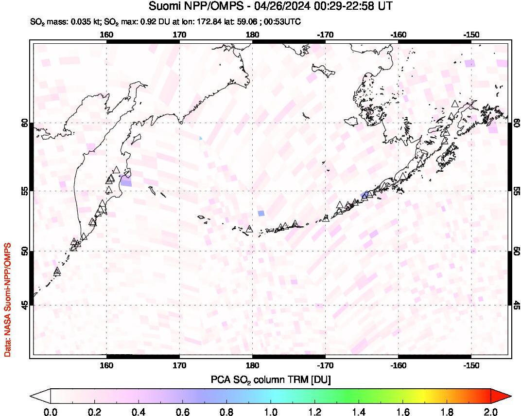 A sulfur dioxide image over North Pacific on Apr 26, 2024.