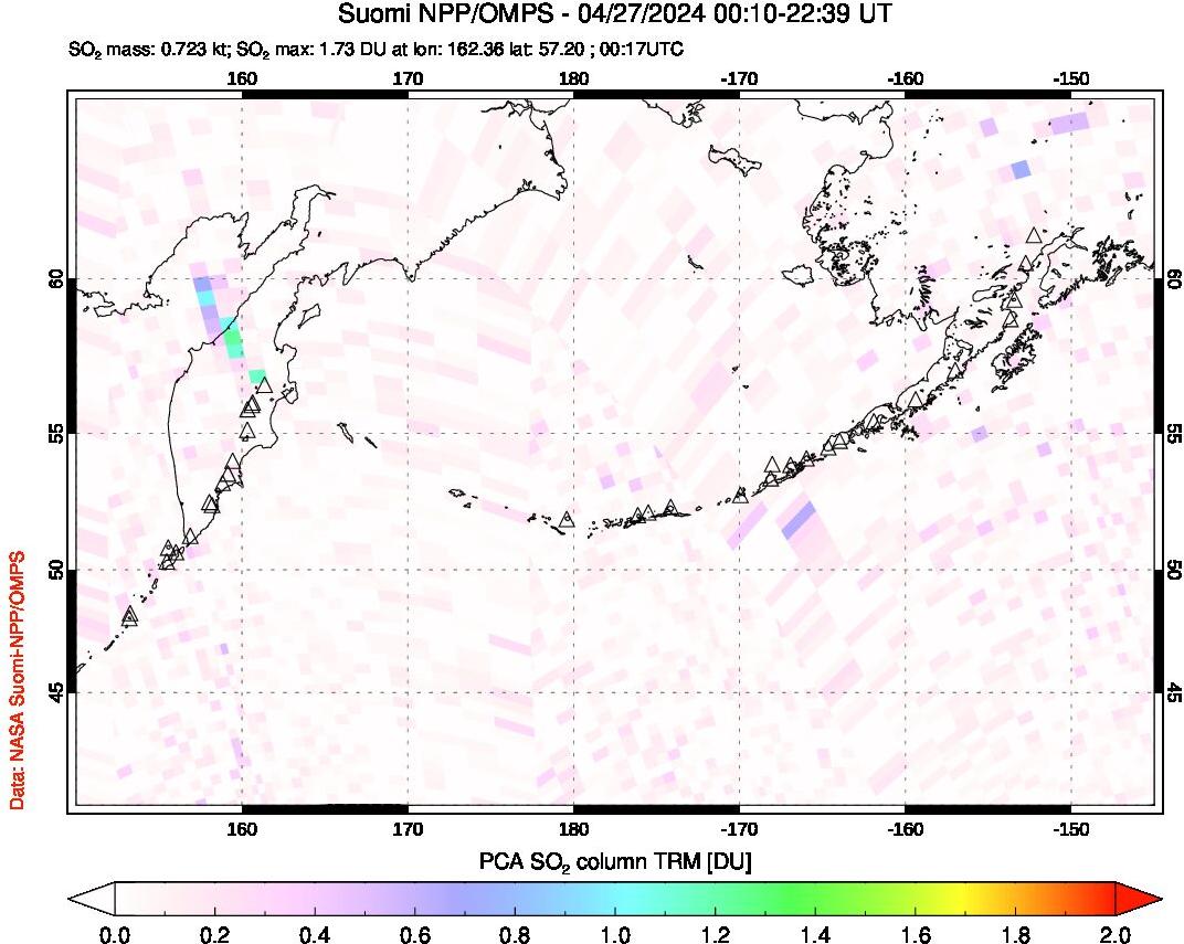 A sulfur dioxide image over North Pacific on Apr 27, 2024.