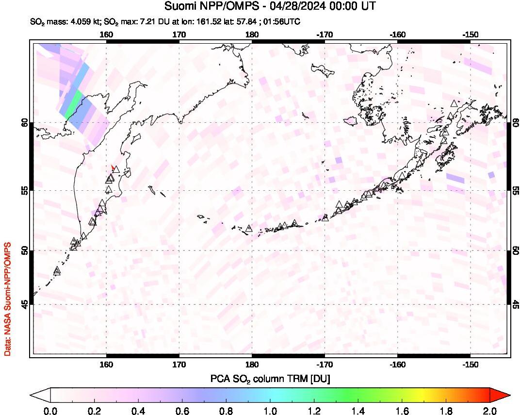 A sulfur dioxide image over North Pacific on Apr 28, 2024.