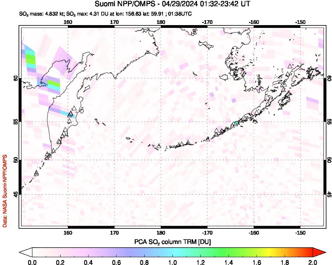 A sulfur dioxide image over North Pacific on Apr 29, 2024.