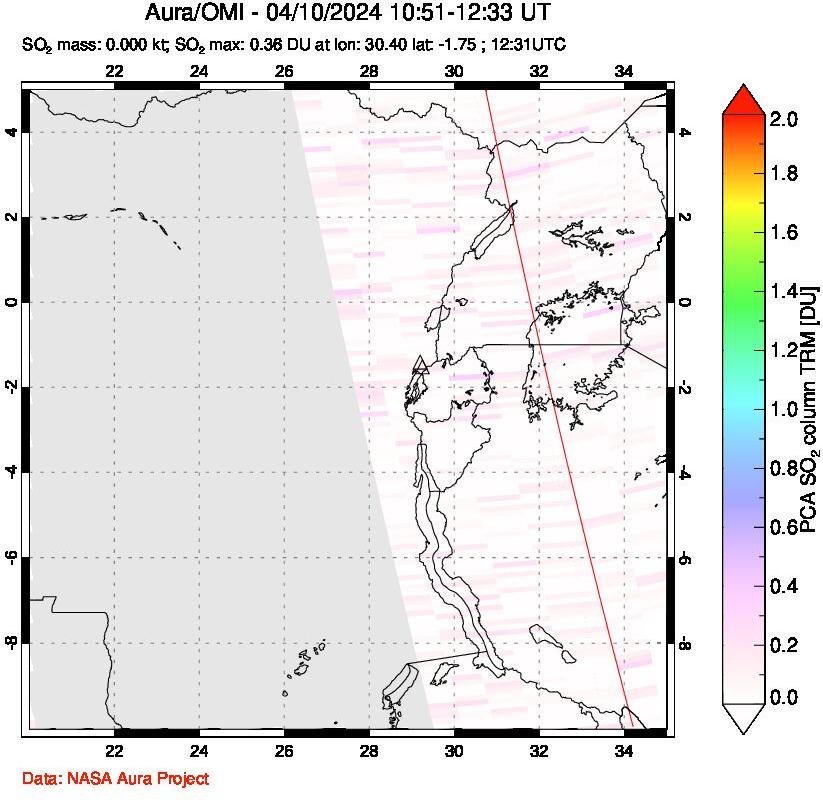 A sulfur dioxide image over Nyiragongo, DR Congo on Apr 10, 2024.