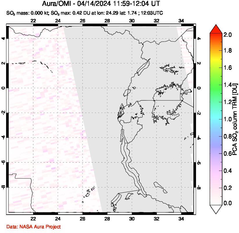 A sulfur dioxide image over Nyiragongo, DR Congo on Apr 14, 2024.