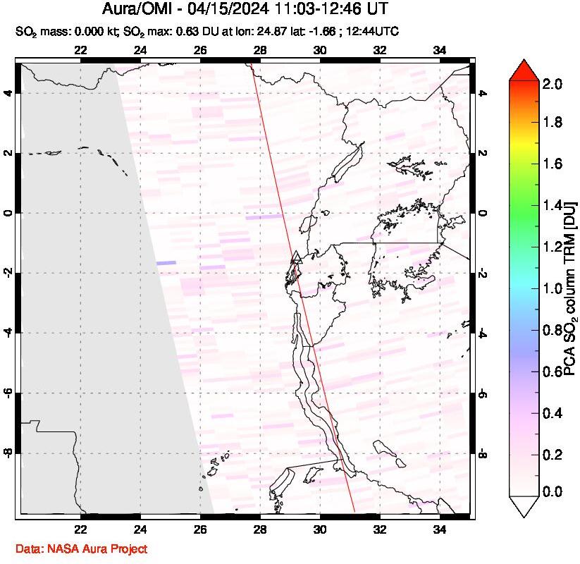 A sulfur dioxide image over Nyiragongo, DR Congo on Apr 15, 2024.