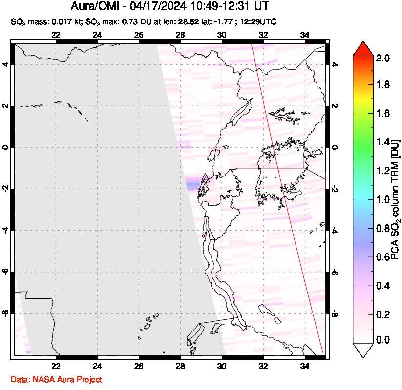 A sulfur dioxide image over Nyiragongo, DR Congo on Apr 17, 2024.