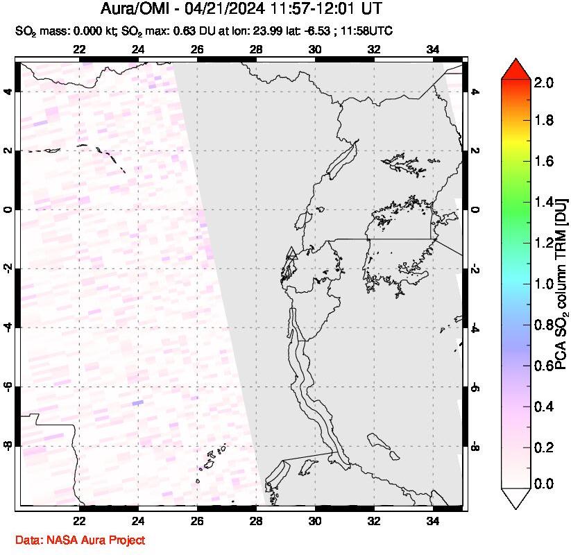 A sulfur dioxide image over Nyiragongo, DR Congo on Apr 21, 2024.