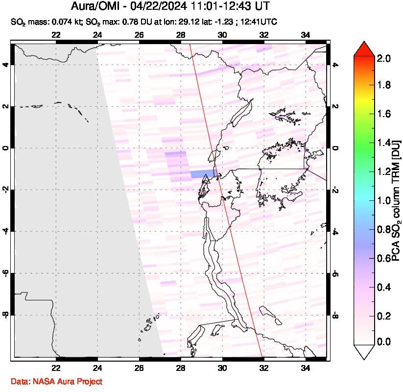 A sulfur dioxide image over Nyiragongo, DR Congo on Apr 22, 2024.