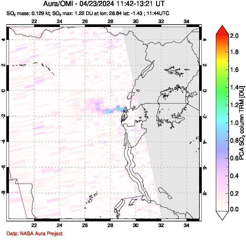 A sulfur dioxide image over Nyiragongo, DR Congo on Apr 23, 2024.