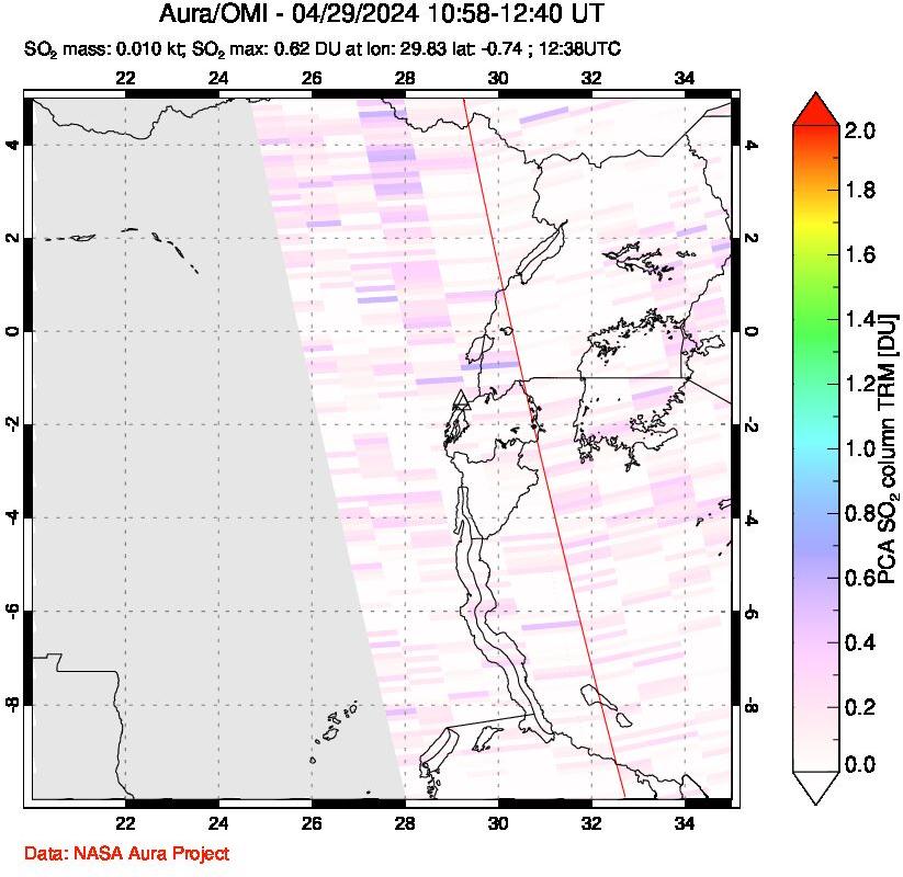 A sulfur dioxide image over Nyiragongo, DR Congo on Apr 29, 2024.