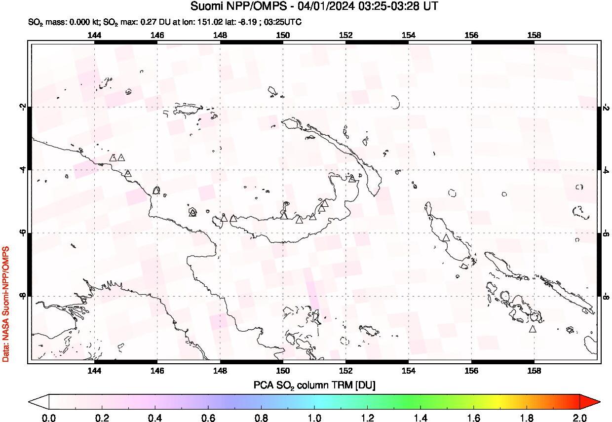 A sulfur dioxide image over Papua, New Guinea on Apr 01, 2024.