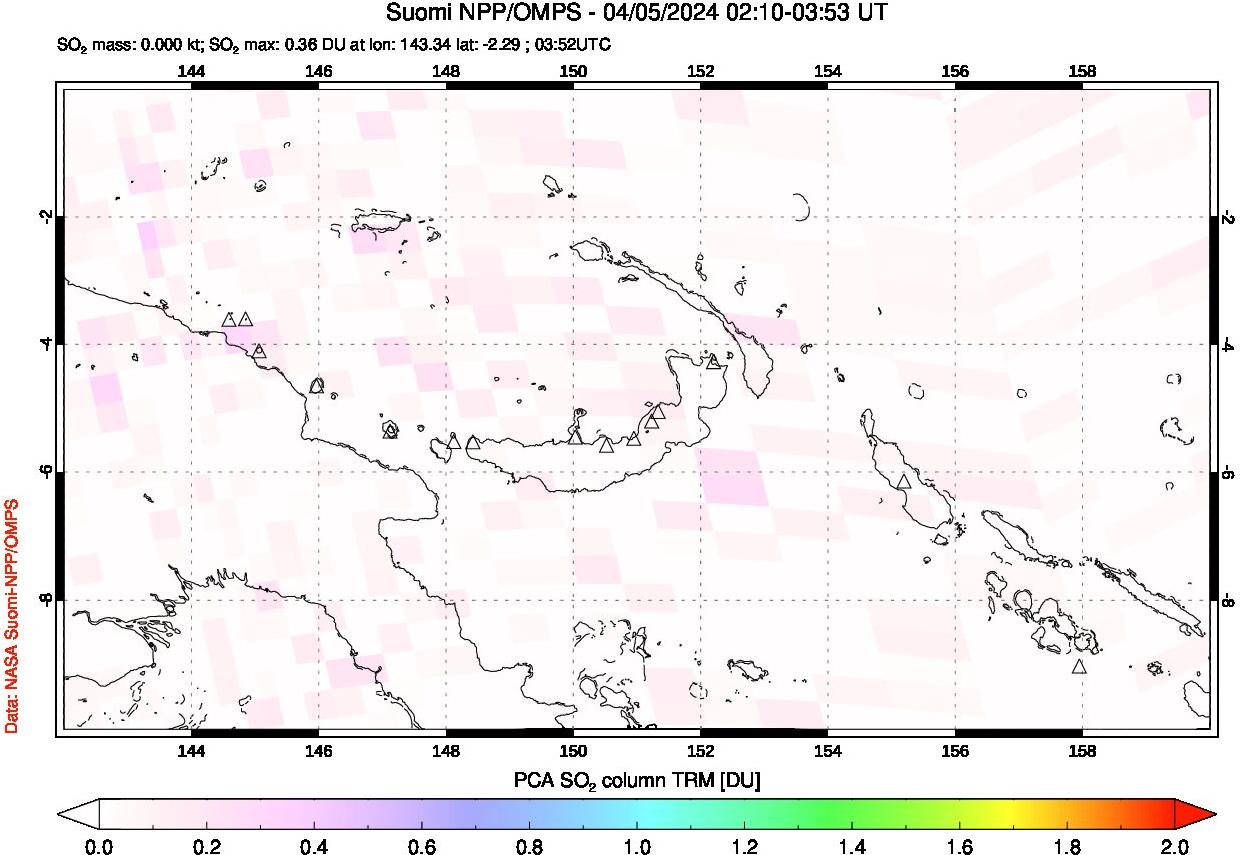 A sulfur dioxide image over Papua, New Guinea on Apr 05, 2024.