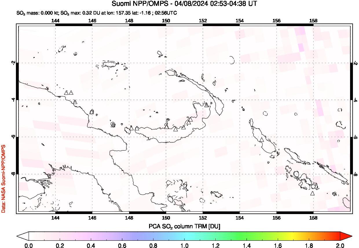 A sulfur dioxide image over Papua, New Guinea on Apr 08, 2024.