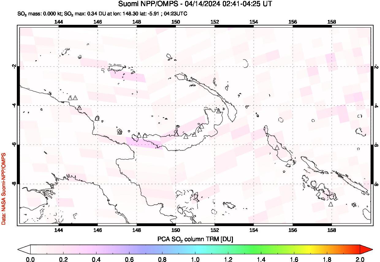 A sulfur dioxide image over Papua, New Guinea on Apr 14, 2024.