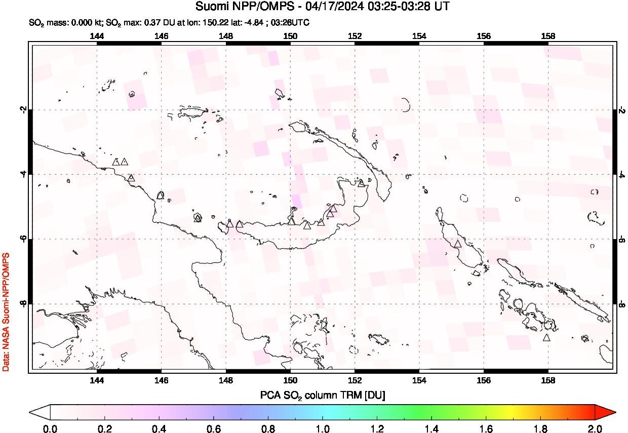 A sulfur dioxide image over Papua, New Guinea on Apr 17, 2024.