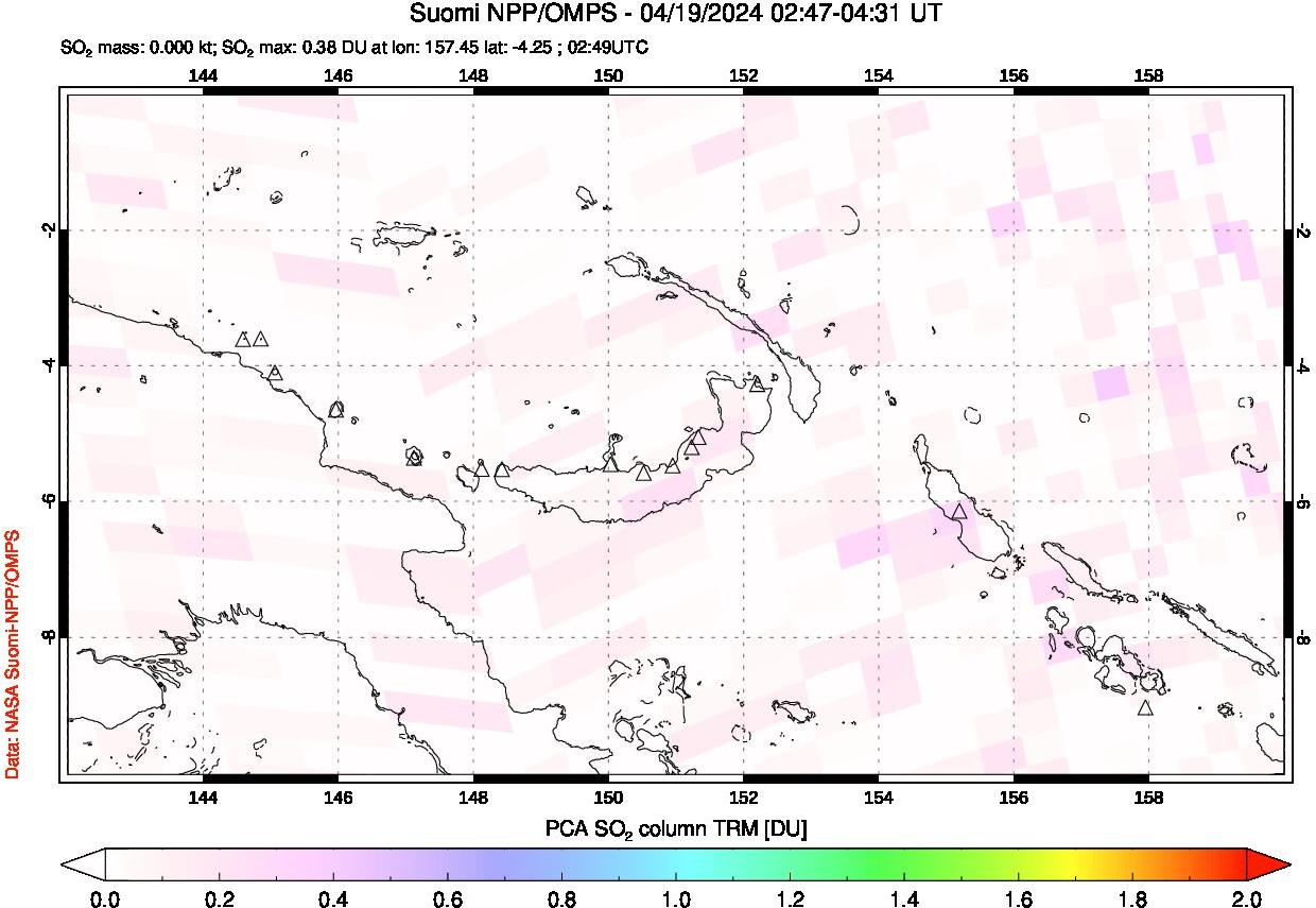 A sulfur dioxide image over Papua, New Guinea on Apr 19, 2024.