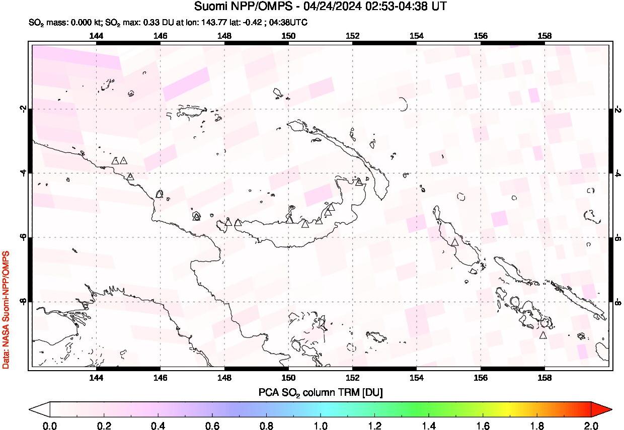 A sulfur dioxide image over Papua, New Guinea on Apr 24, 2024.