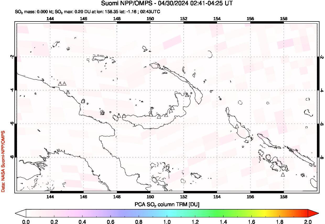 A sulfur dioxide image over Papua, New Guinea on Apr 30, 2024.