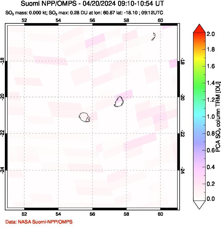 A sulfur dioxide image over Reunion Island, Indian Ocean on Apr 20, 2024.