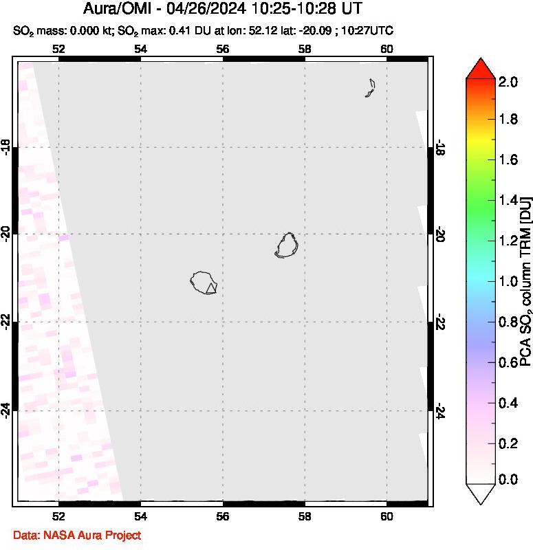 A sulfur dioxide image over Reunion Island, Indian Ocean on Apr 26, 2024.