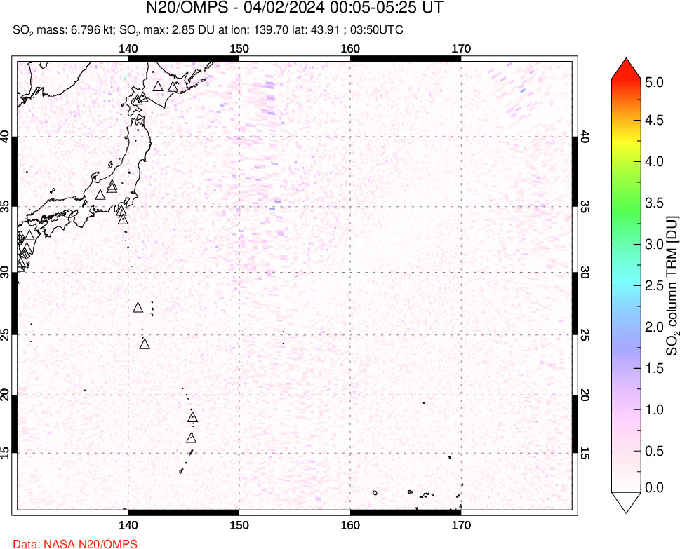 A sulfur dioxide image over Western Pacific on Apr 02, 2024.