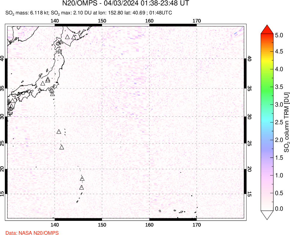 A sulfur dioxide image over Western Pacific on Apr 03, 2024.