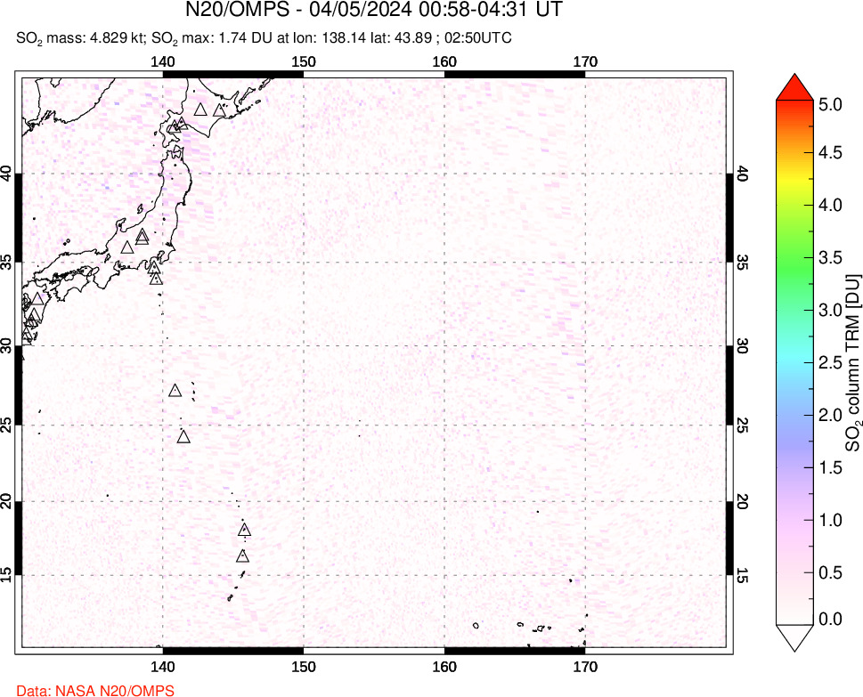 A sulfur dioxide image over Western Pacific on Apr 05, 2024.