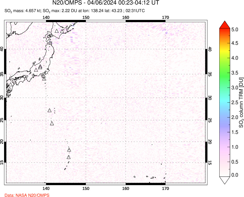 A sulfur dioxide image over Western Pacific on Apr 06, 2024.