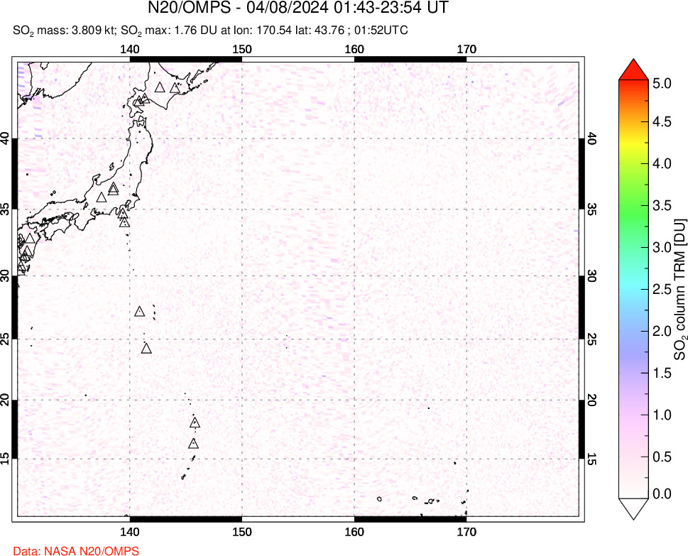 A sulfur dioxide image over Western Pacific on Apr 08, 2024.