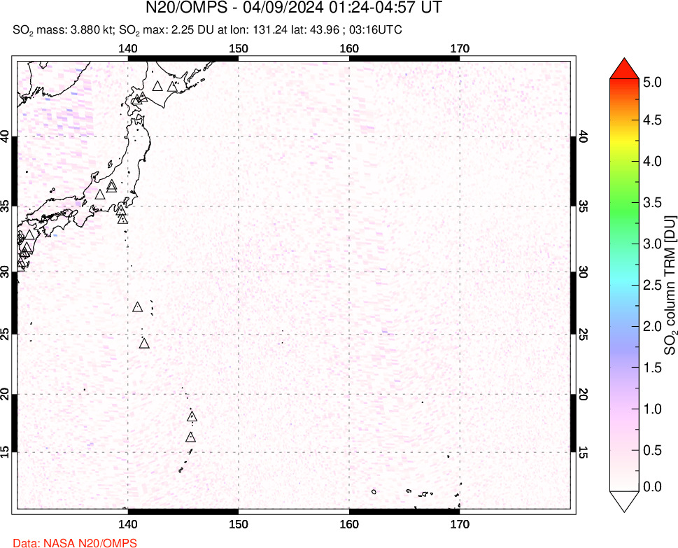 A sulfur dioxide image over Western Pacific on Apr 09, 2024.