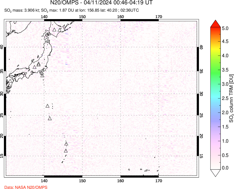 A sulfur dioxide image over Western Pacific on Apr 11, 2024.