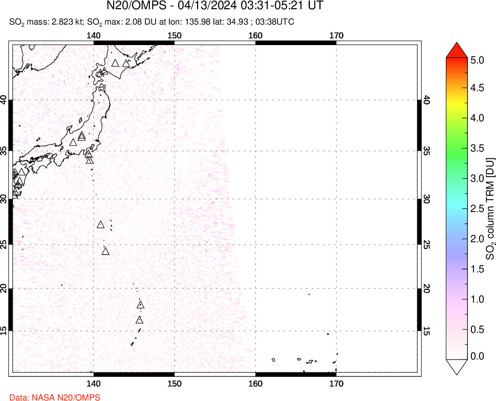 A sulfur dioxide image over Western Pacific on Apr 13, 2024.