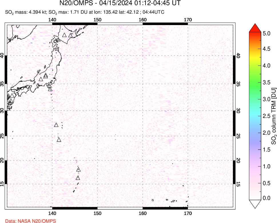 A sulfur dioxide image over Western Pacific on Apr 15, 2024.