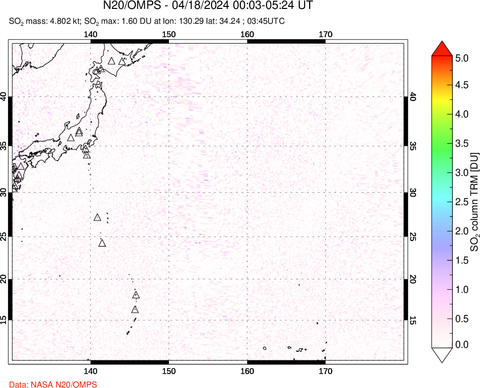 A sulfur dioxide image over Western Pacific on Apr 18, 2024.