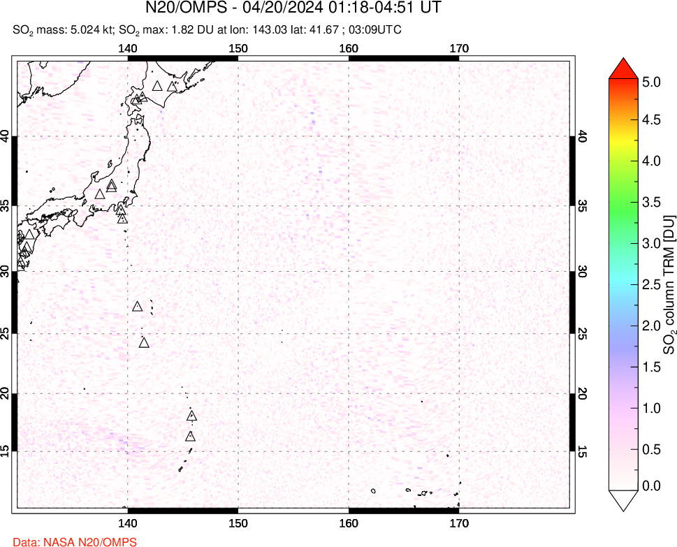 A sulfur dioxide image over Western Pacific on Apr 20, 2024.