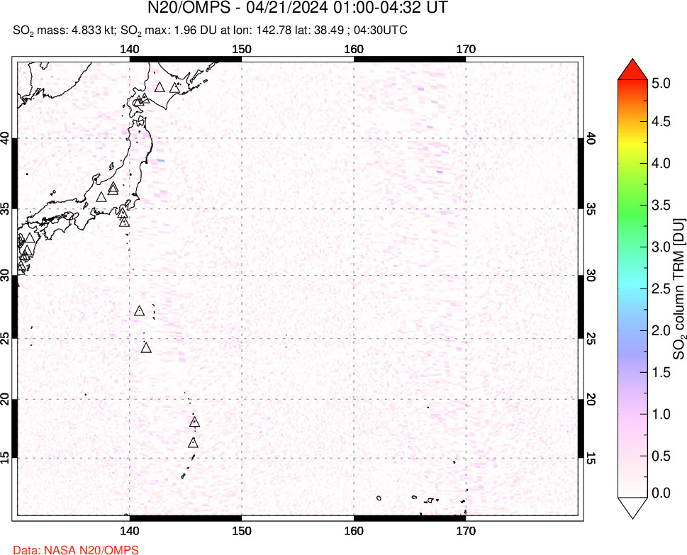 A sulfur dioxide image over Western Pacific on Apr 21, 2024.