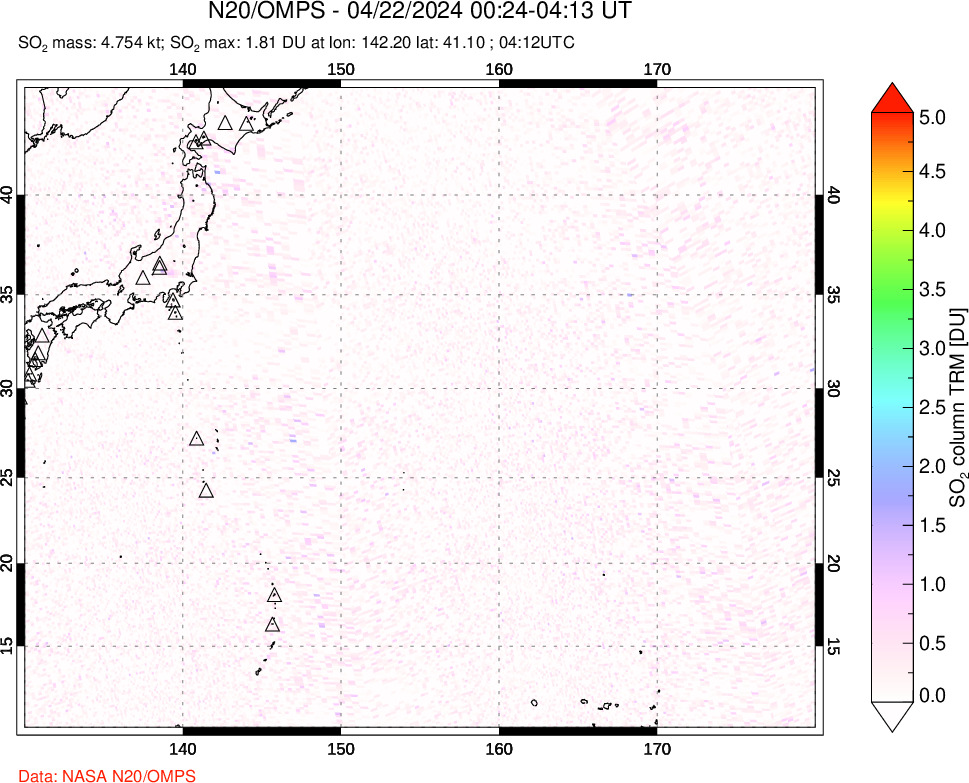 A sulfur dioxide image over Western Pacific on Apr 22, 2024.