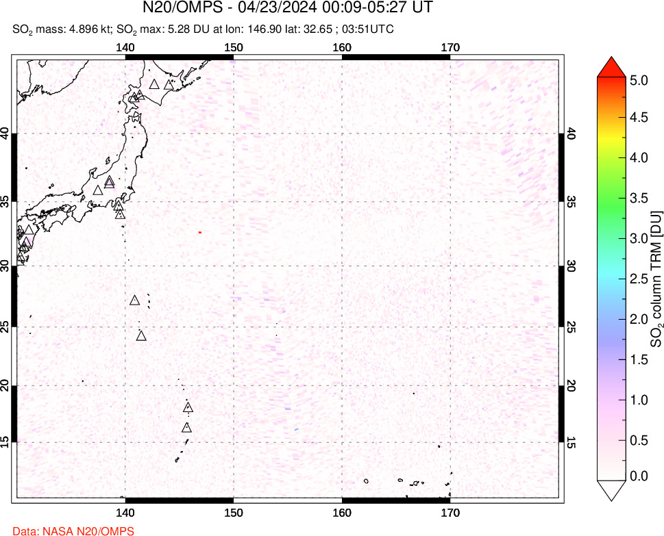 A sulfur dioxide image over Western Pacific on Apr 23, 2024.