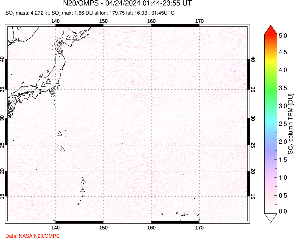 A sulfur dioxide image over Western Pacific on Apr 24, 2024.