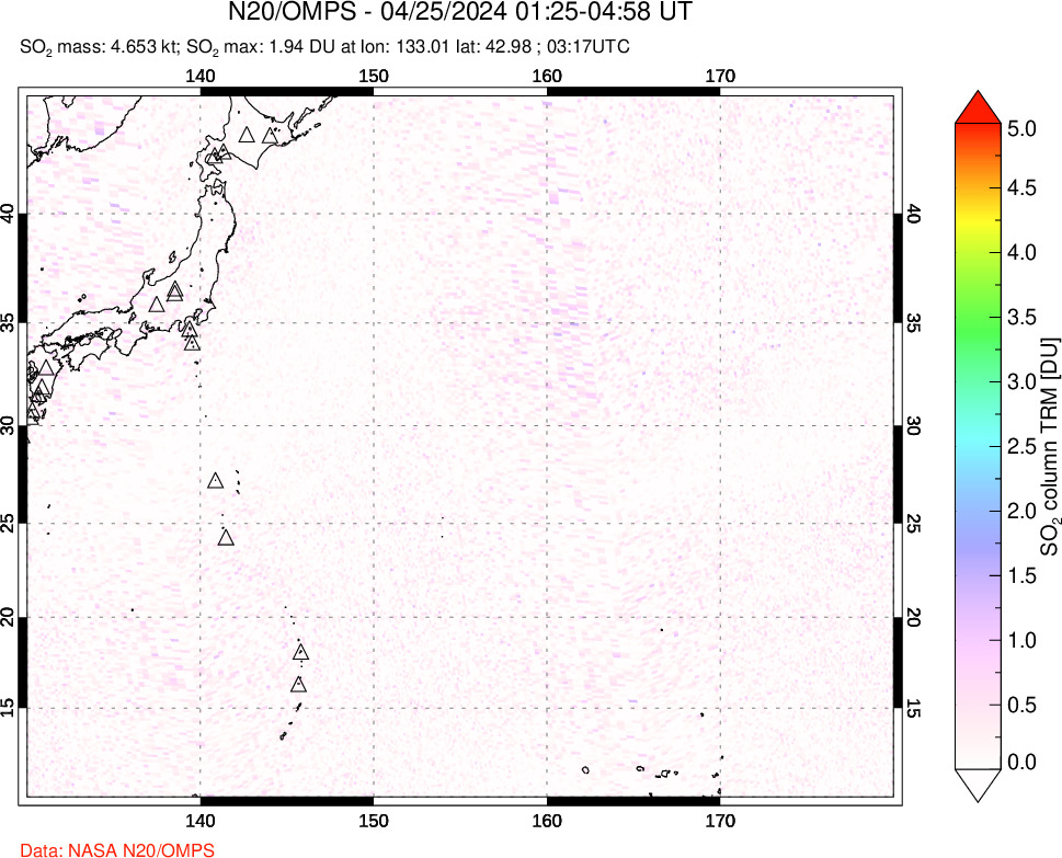 A sulfur dioxide image over Western Pacific on Apr 25, 2024.