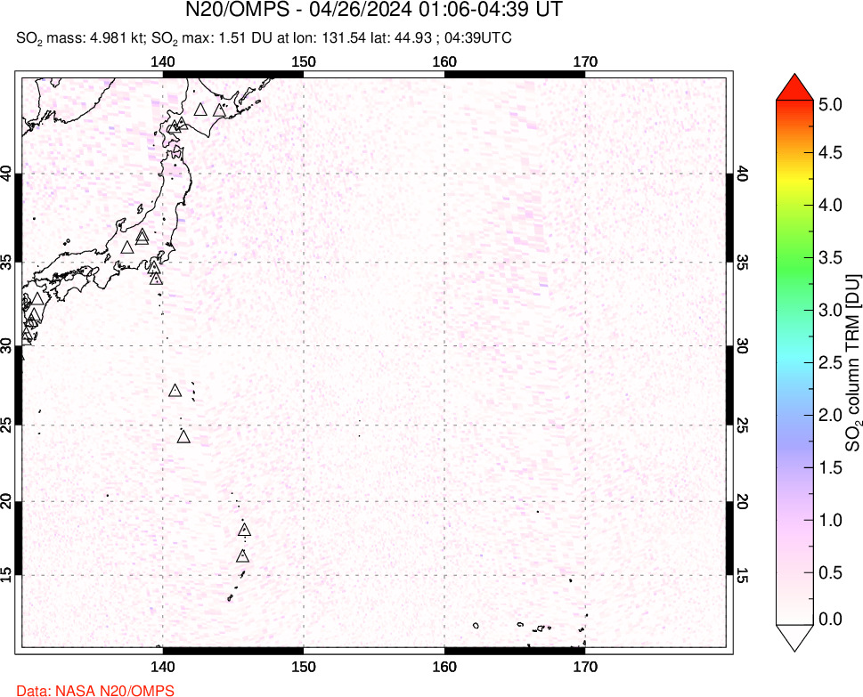 A sulfur dioxide image over Western Pacific on Apr 26, 2024.