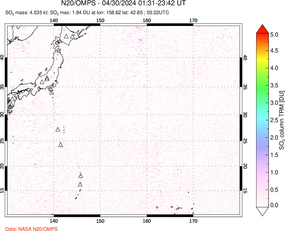 A sulfur dioxide image over Western Pacific on Apr 30, 2024.