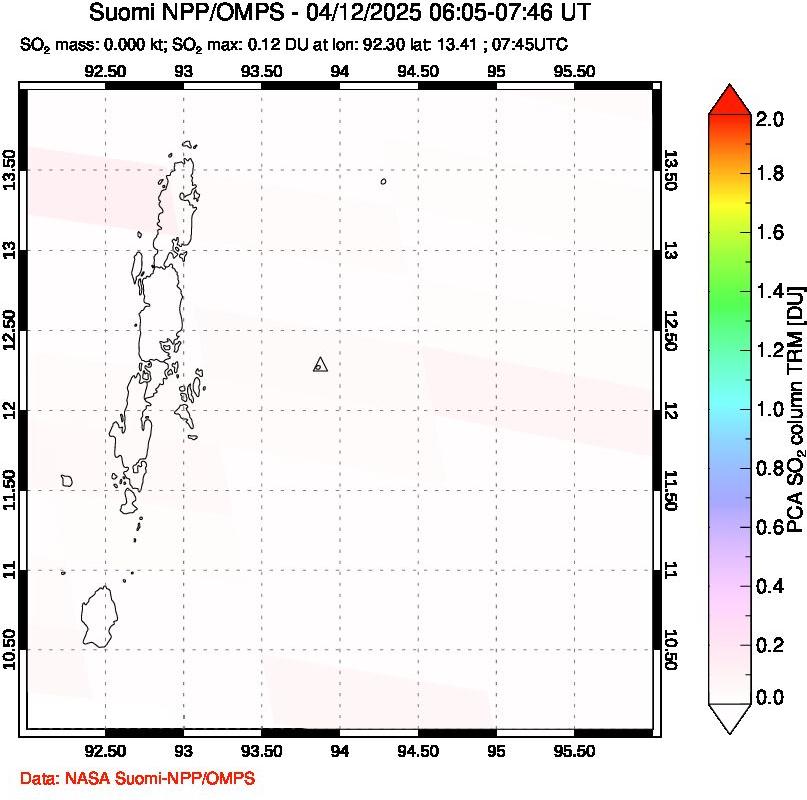 A sulfur dioxide image over Andaman Islands, Indian Ocean on Apr 12, 2025.