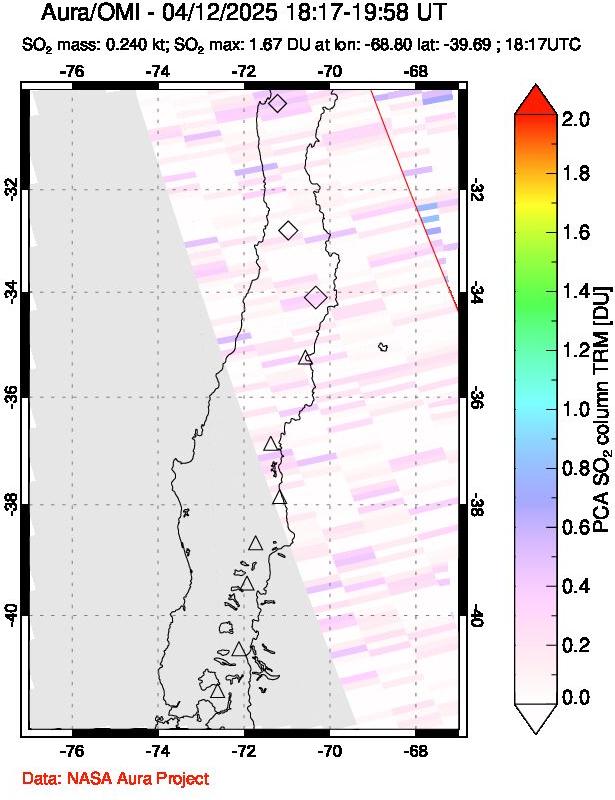 A sulfur dioxide image over Central Chile on Apr 12, 2025.