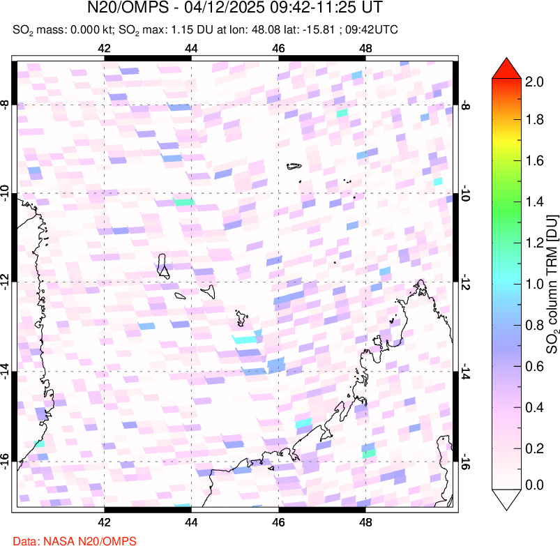 A sulfur dioxide image over Comoro Islands on Apr 12, 2025.