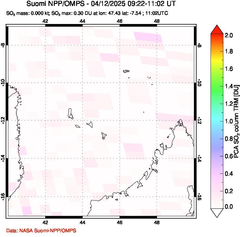 A sulfur dioxide image over Comoro Islands on Apr 12, 2025.