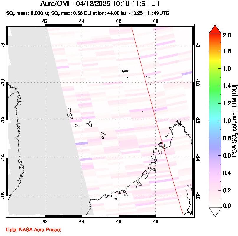 A sulfur dioxide image over Comoro Islands on Apr 12, 2025.