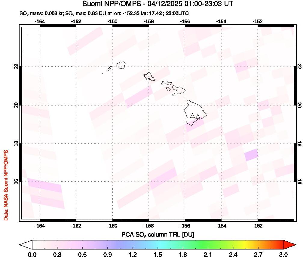 A sulfur dioxide image over Hawaii, USA on Apr 12, 2025.