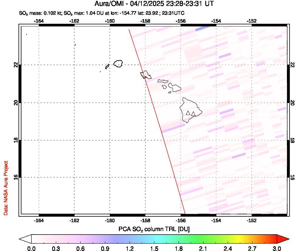 A sulfur dioxide image over Hawaii, USA on Apr 12, 2025.