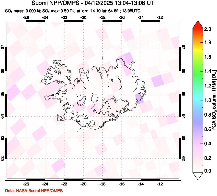 A sulfur dioxide image over Iceland on Apr 12, 2025.