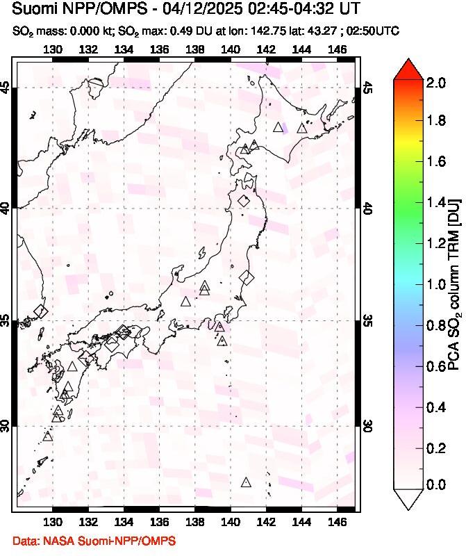 A sulfur dioxide image over Japan on Apr 12, 2025.